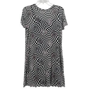 That's It Mesh Mini Dress Checkerboard Heart Print Size 16 Y2K Retro Rave E-girl